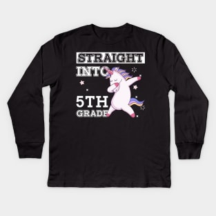 Straight Outta 5th Grade Unicorn Back To School Gift Kids Long Sleeve T-Shirt